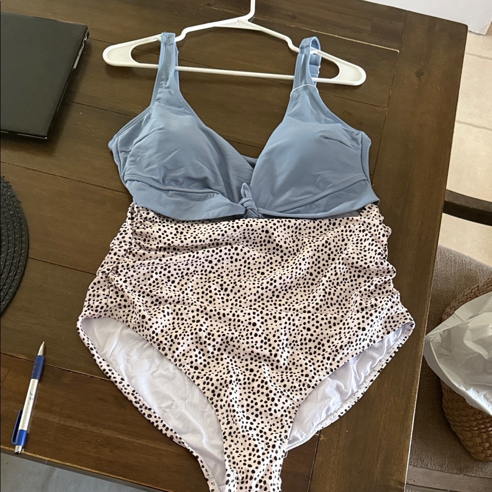 Stylish Blue and White Polka  One Piece